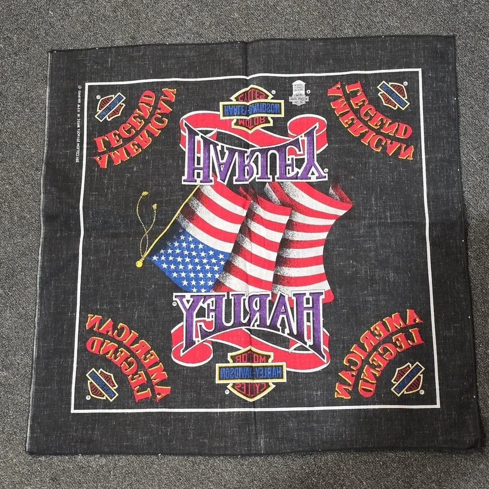 Vtg Harley Davidson Motorcycle Biker American Legend WAVING FLAG Bandana USA NOS
